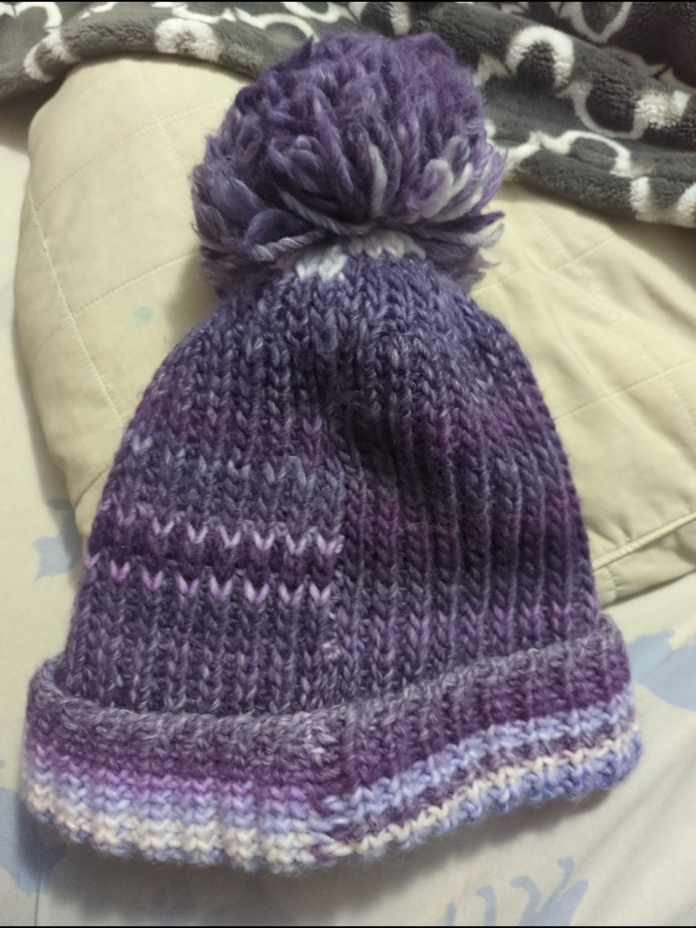 Purple Knit Pom-Pom Beanie Hat